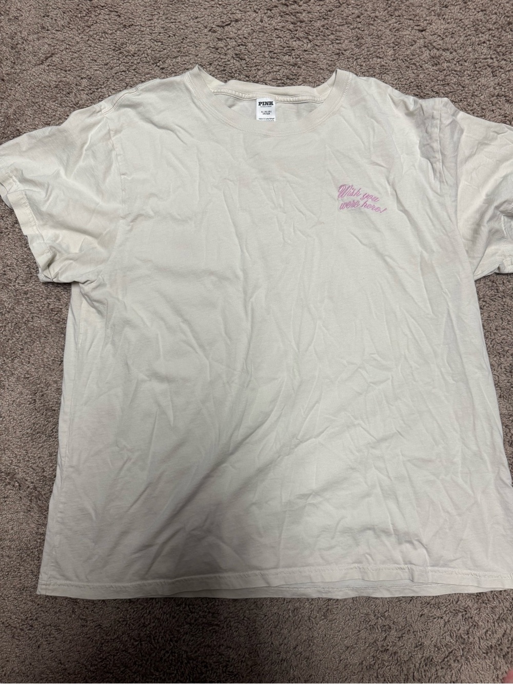 PINK Victoria's Secret Cream Short Sleeve Tee with Pink Script